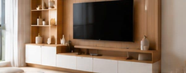 Centro de TV con repisas de madera